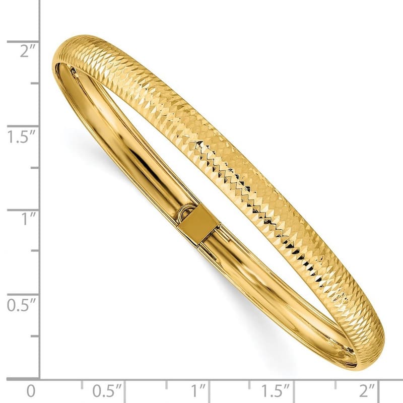 Curata 14k Yellow Gold 8" 6.15mm Textured Ribbed Flexible Slip-on Bangle Bracelet