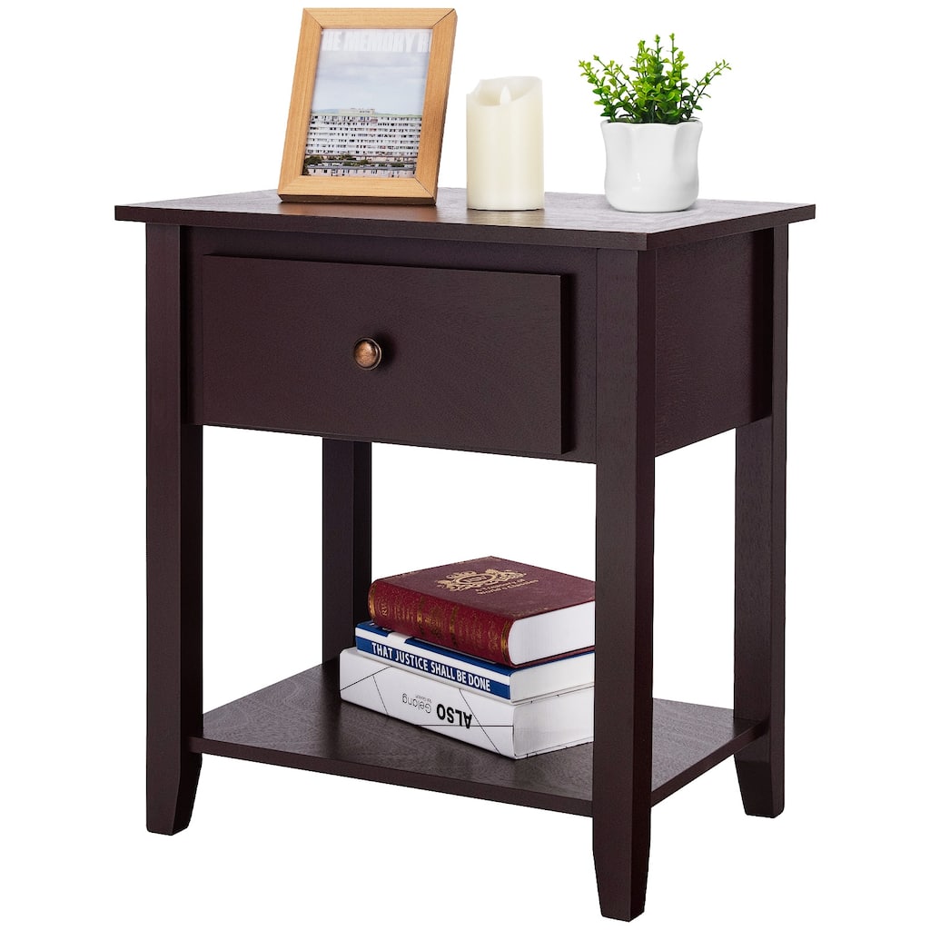 Costway End Table Nightstand Storage Display Furniture Drawer Shelf