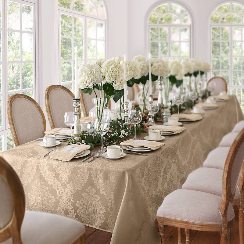 Elrene Barcelona Damask Elegant Fabric Tablecloth - 60"x84" Rectangle - Beige