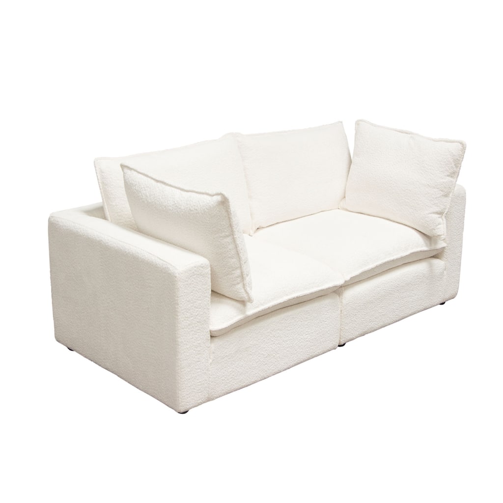 Agg 2pc Modular Sofa, Ivory Faux Shearing Fabric, 2 Accent Pillows