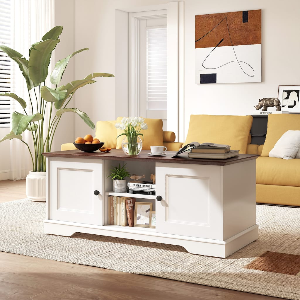 Farmhouse Style Coffee Table with Sliding Doors