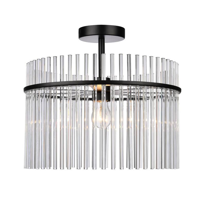 Artcraft Ava 1-Light Semi Flush Mount - Black with Clear Glass Rods Shade