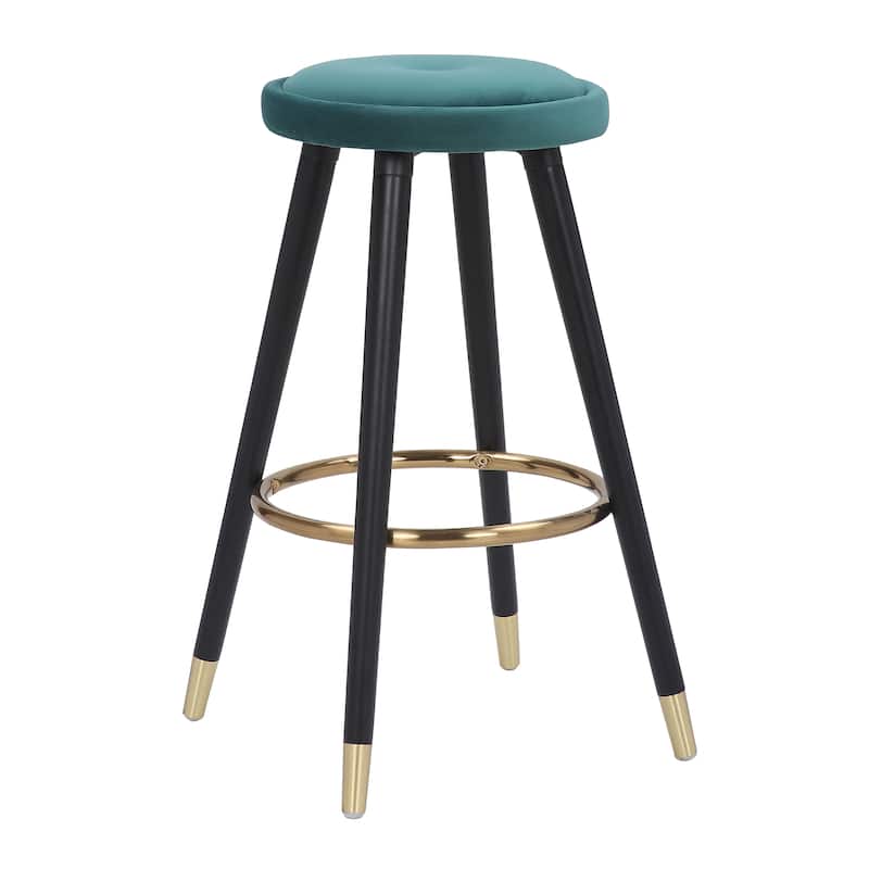 Cavalier Counter Stool Black Wood Green Velvet Upholstery - Set of 2 - 15.25"Lx15.25"Wx26"H