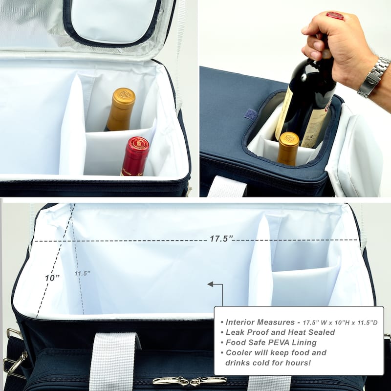 Picnic at Ascot- Ultimate Insulated Picnic Cooler with Service for 4 - Navy w/ Trellis Green