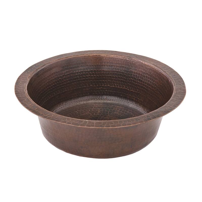 14-in Round Hammered Copper Bar Sink w/ 2-in Drain Opening (BR14DB2)