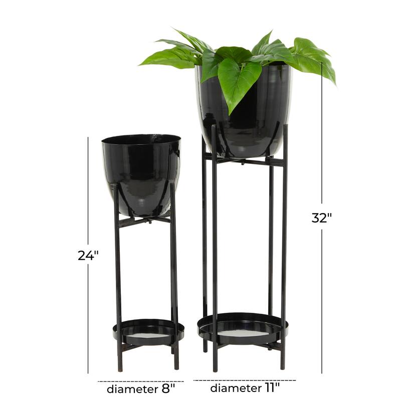 Metal Indoor Outdoor Planter with Removable Stand - Set of 2 Silver, Gold, Black - CosmoLiving by Cosmopolitan