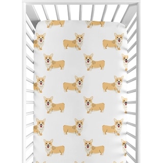 Sweet Jojo Designs Corgi Puppy Dogs Boy, Girl, Unisex/Gender Neutral Fitted Crib Sheet Orange White Modern Dog Puppies Cartoon