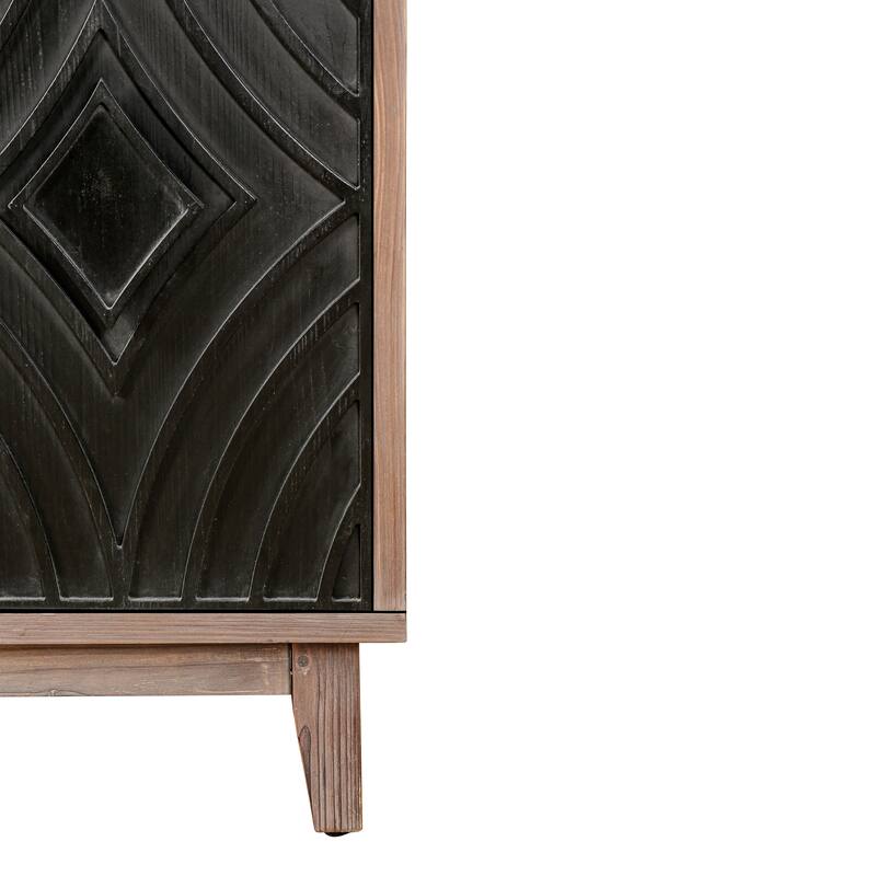 Mid Century Sideboard Buffet Cabinet with Solid Wood Legs 60" Kitchen Storage Cabinet Credenza with 4 Doors and 2 Shelves