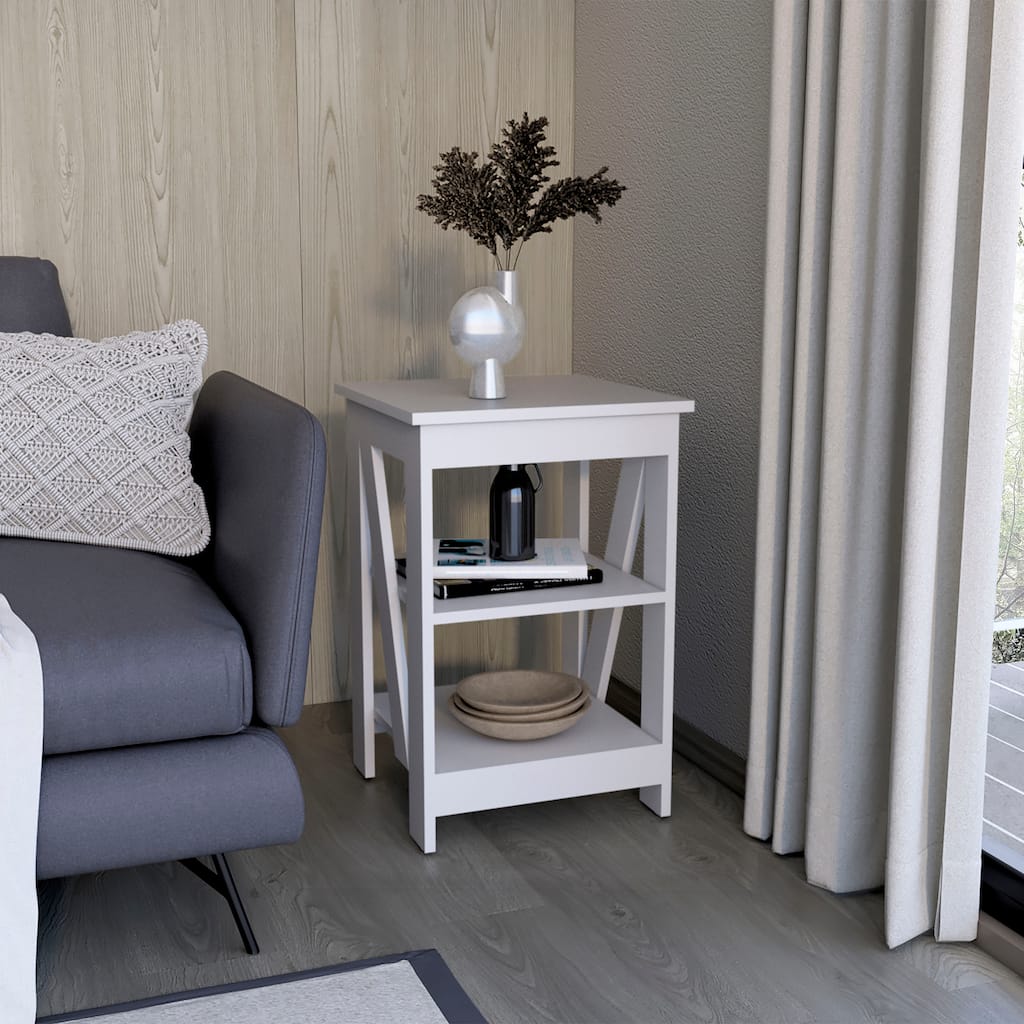 End Table, Side Table, Nightstand, 3-Tier Storage Shelf, Sofa Table for Small Space