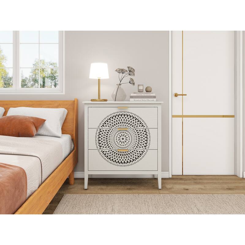 3-Drawer Storage Cabinet with Pine Legs & Metal Handles for Entryway or Bedroom Organization