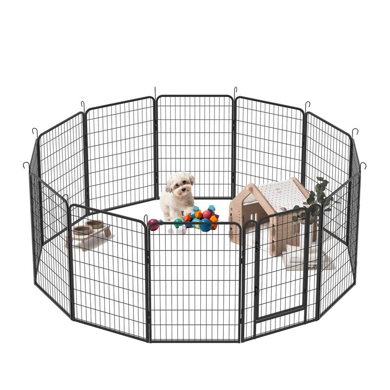 12 Panels Heavy Duty Metal Pet Fence Playpen Kit Indoor/Outdoor Pet Dog Fence Playground Exercise Pen (39.37 in. H x 27.76 W)
