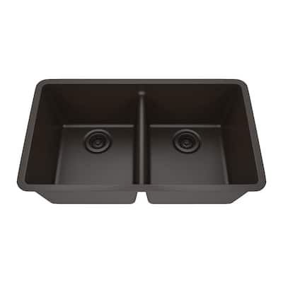 Lexicon Double Bowl 50/50 Granite Kitchen Sink Galaxy Mocha - 19" W x 32" L x 9.75" H