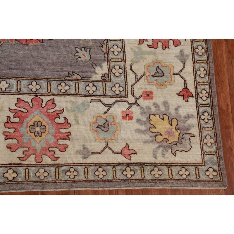 Hand Knotted Oriental 100% Wool Carpet Transitional All-Over Greys & Charcoal Oushak Area Rug - 13' 9'' X 10' 1''