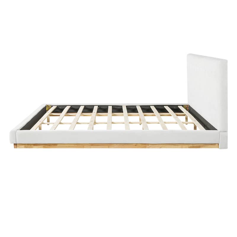 Minimalist Wooden Upholstered Bed with Chenille Headboard