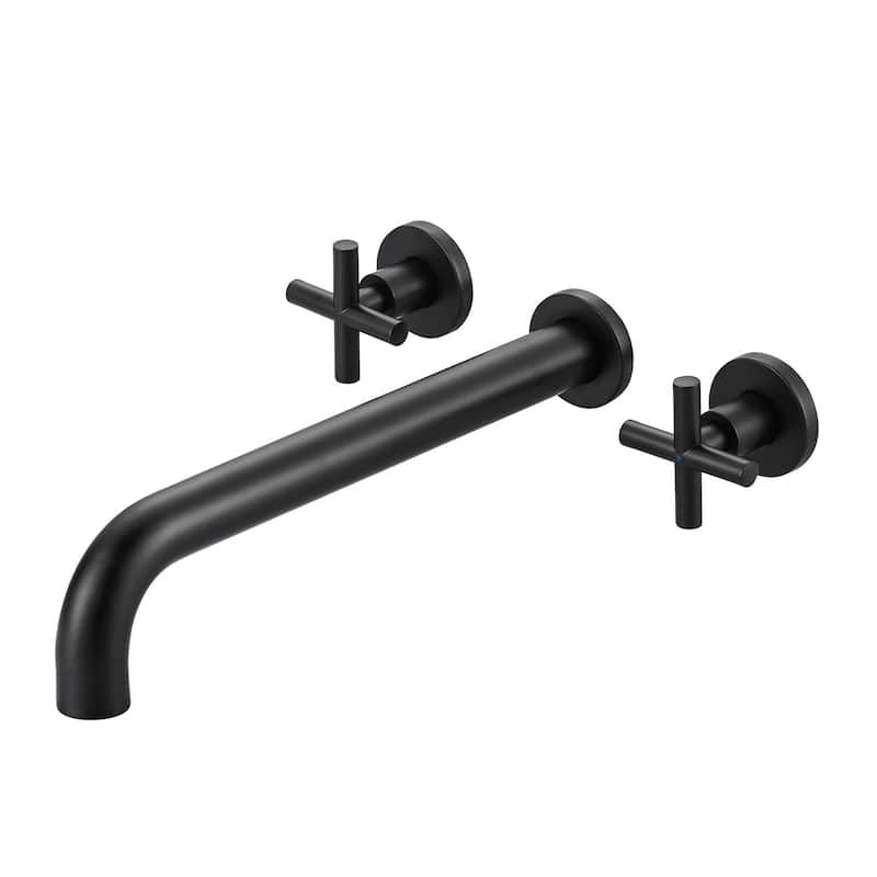 WOWOW Modern Cross-Style Dual-Handle Wall-Mounted Bathtub Faucet - Matte Black