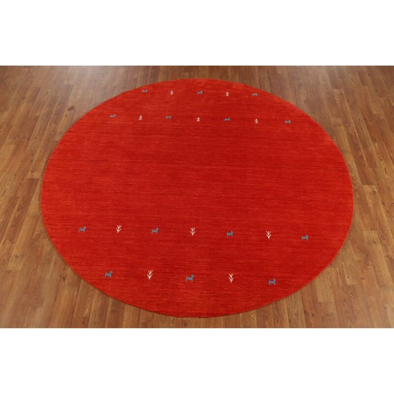 Hand Knotted Oriental 100% Wool Carpet Tribal Animal Pictorial Oranges & Rust Gabbeh Area Rug - 6' 6'' X 6' 6''