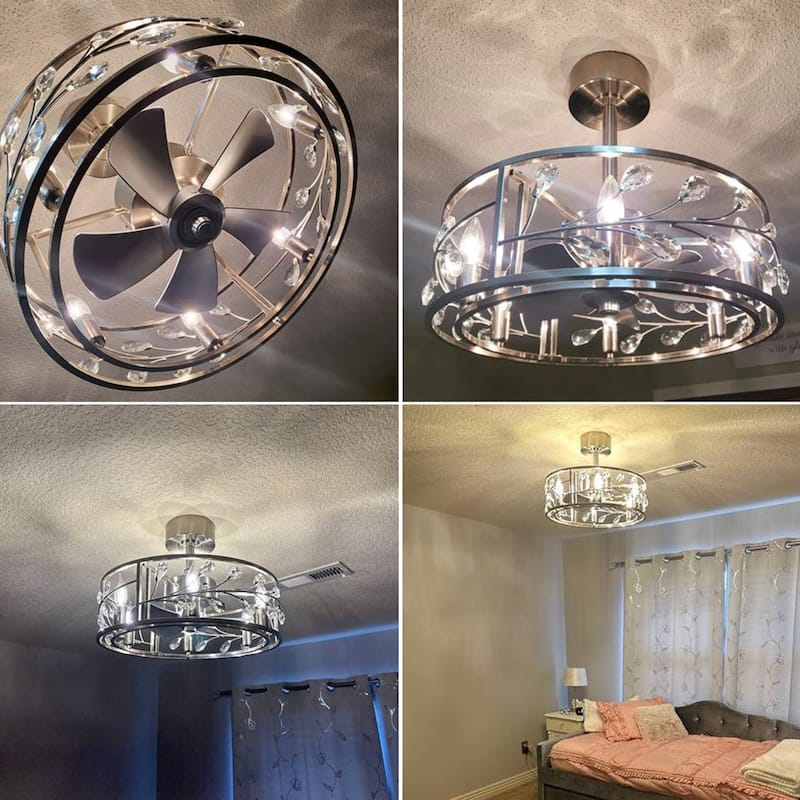 20" Modern Chandelier Caged Ceiling Fan with Light Kit and Remote