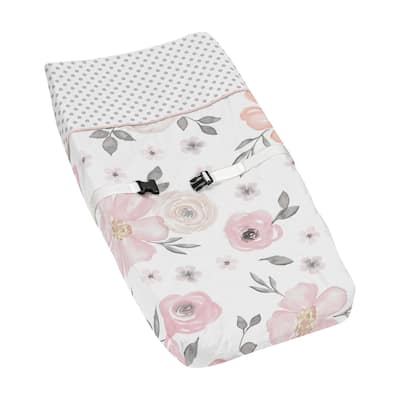 Sweet Jojo Designs Changing Pad Cover for the Pink and Grey Watercolor Floral Collection