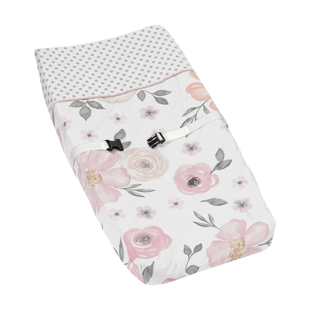Sweet Jojo Designs Changing Pad Cover for the Pink and Grey Watercolor Floral Collection