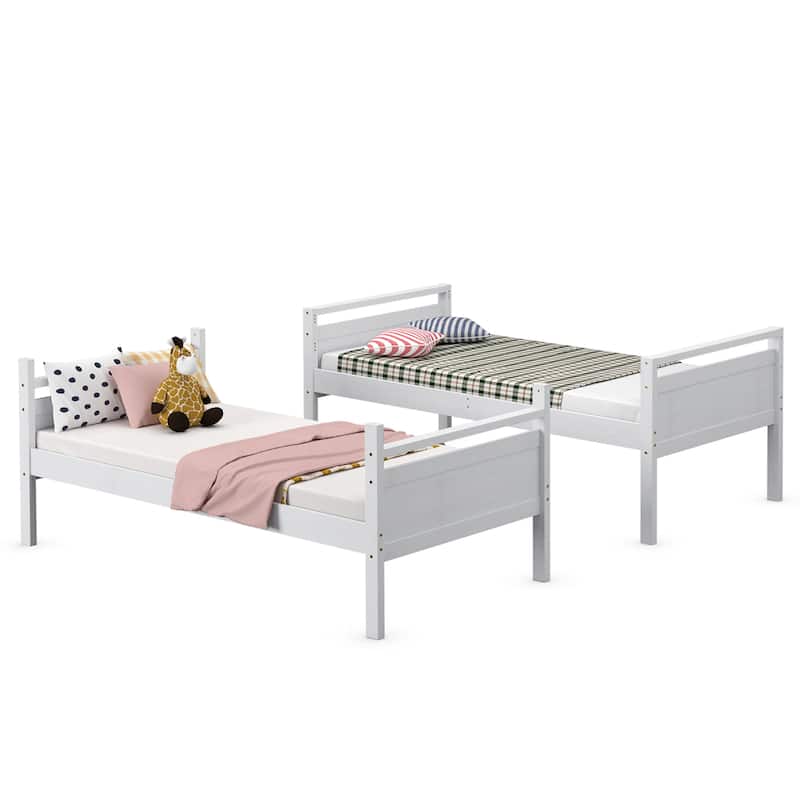 Costway Twin Over Twin Bunk Bed Convertible 2 Individual Beds Wooden