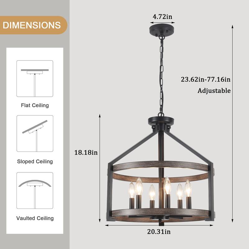 6- Light 20.3" Dimmable Modern Farmhouse Round Cage Chandelier for Dining Room Foyer - N/A