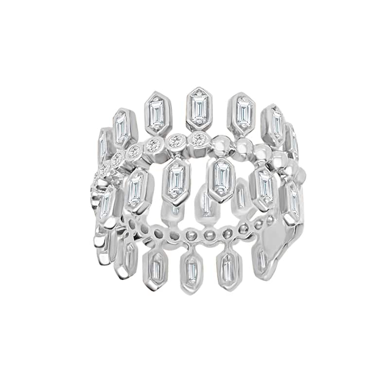 Auriya 14k Gold Lab Grown Baguette and Round Diamond Crown Band 0.94 ct. tw. (F-G, VS) - 7.5 - White