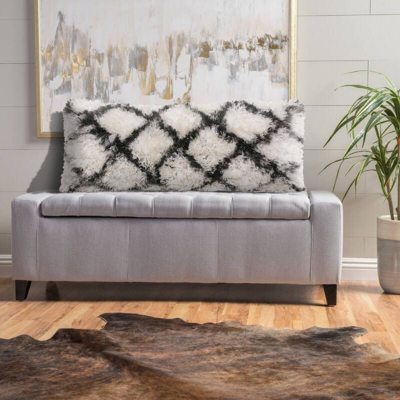 HomeRoots 14" X 36" Black And White Polyester Geometric Zippered Pillow