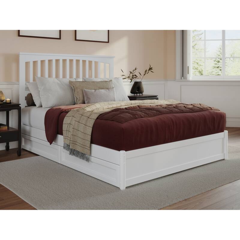 Everett Platform Bed with Panel Footboard and Storage Drawers - White - Queen