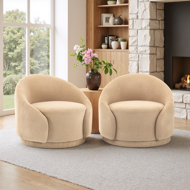 35" Wide Upholstered Swivel Accent Barrel Chairs (Set of 2)