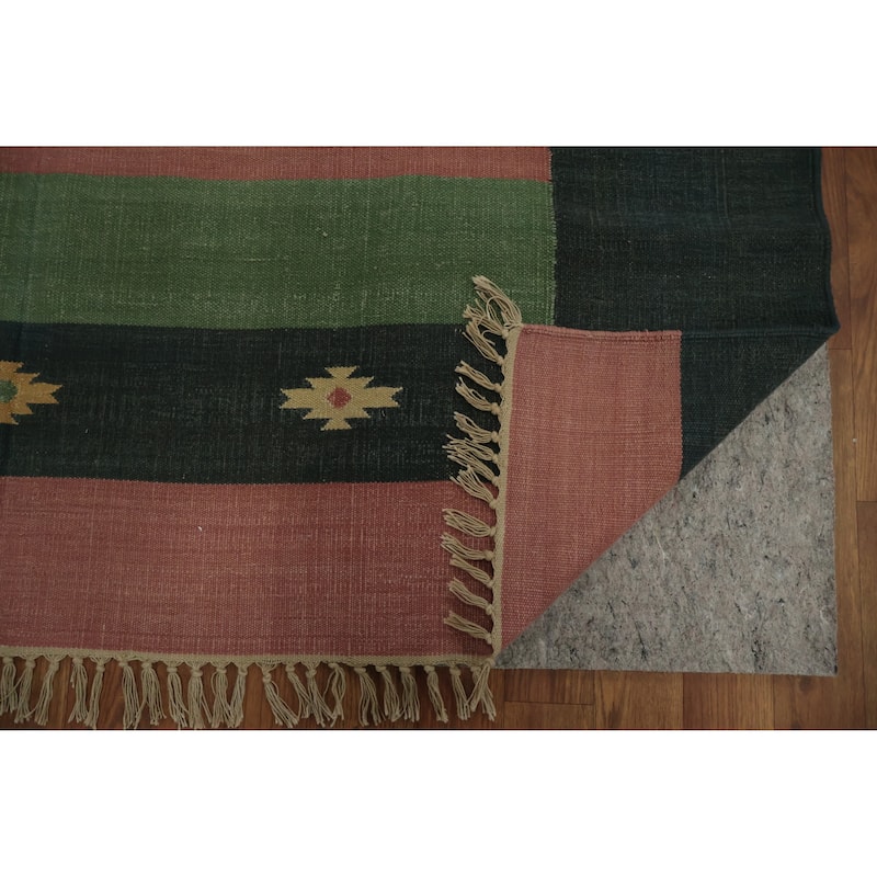 Hand Woven Oriental 100% Wool Carpet Southwestern Geometric Pink Kilim Area Rug - 8' 4'' X 5' 4''