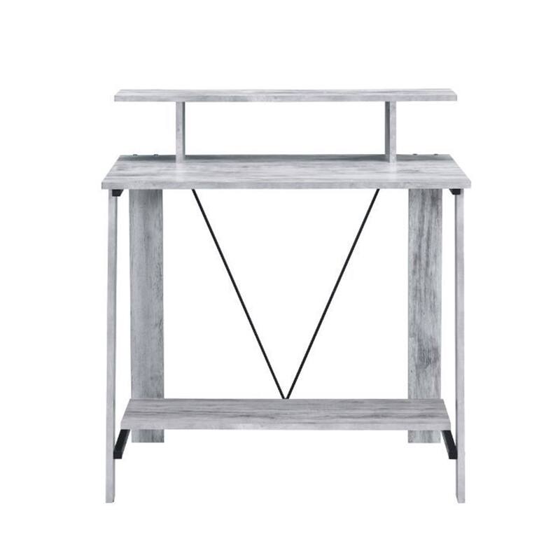 Wooden Writing Desk with with Top and Bottom Shelves - Antique White and Black