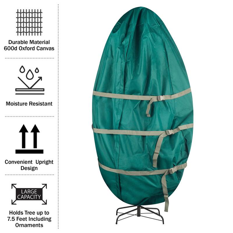 Upright Christmas Tree Storage Bag - Canvas Cover for 7.5-Foot Artificial Trees by Tiny Tim Totes (Green)