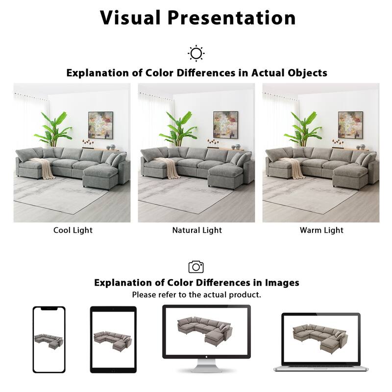 130" U-Shaped 6-Seat Modular Sofa with Ottoman and Sleeper
