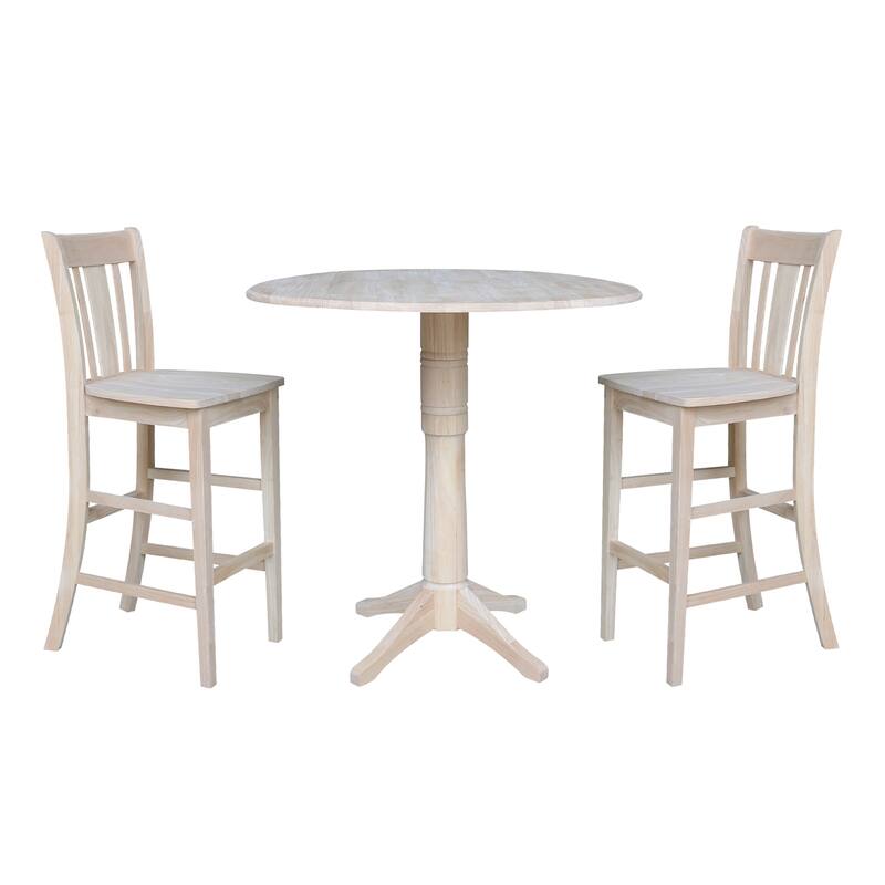 42" Round Pedestal Bar Height Table with Two San Remo Stools - Unfinished