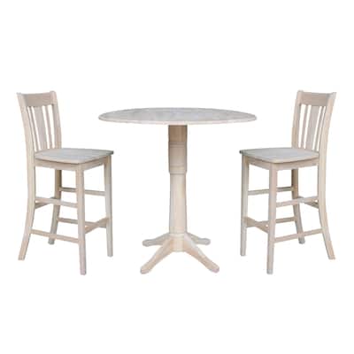42" Round Pedestal Bar Height Table with Two San Remo Stools - Unfinished