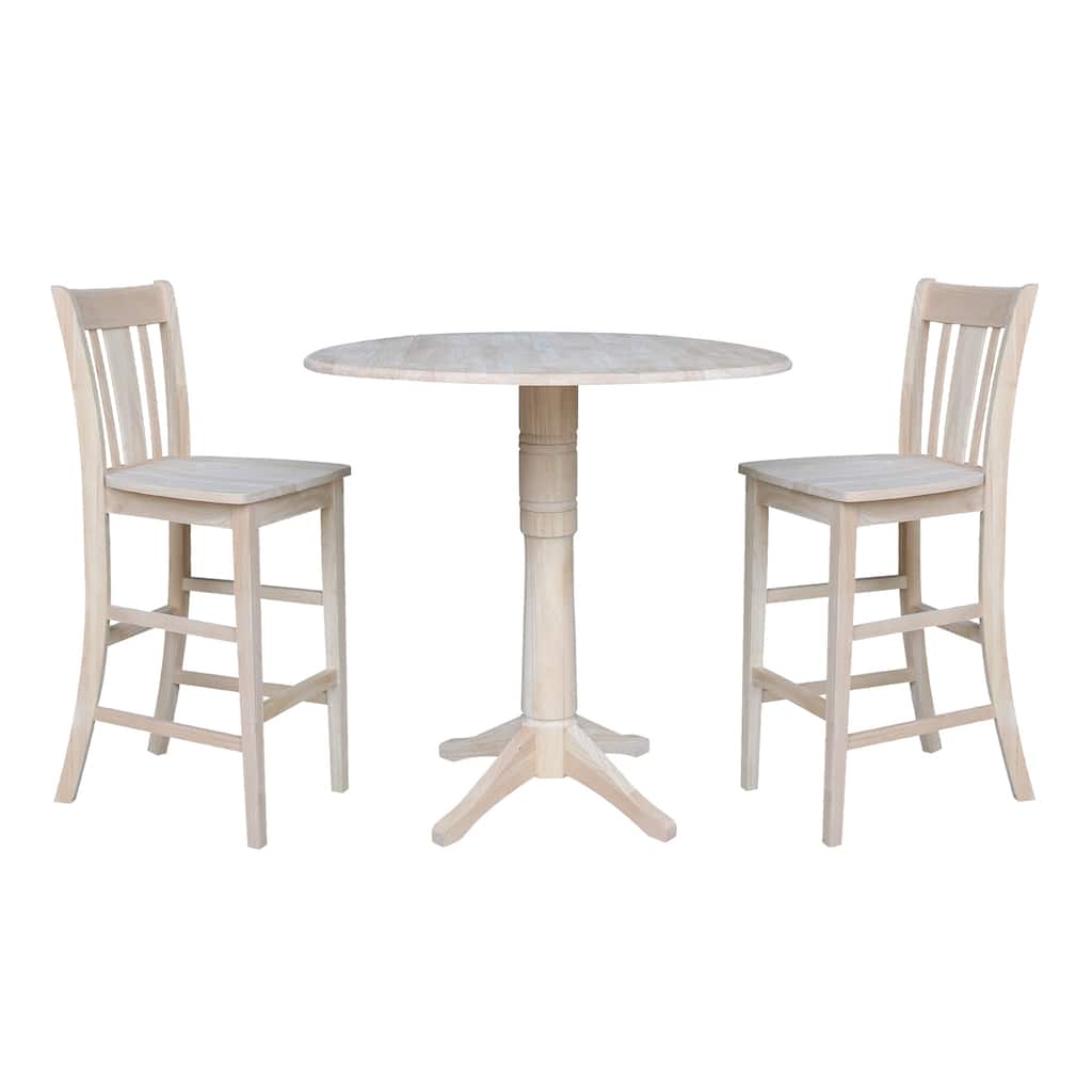 42" Round Pedestal Bar Height Table with Two San Remo Stools - Unfinished