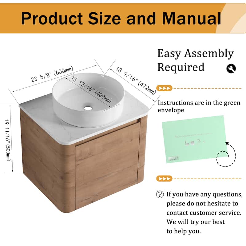 Malwee 24"/30" Floating Bathroom Vanity, Wall Mounted Bathroom Vanity with Ceramic Sink and Soft Close Door