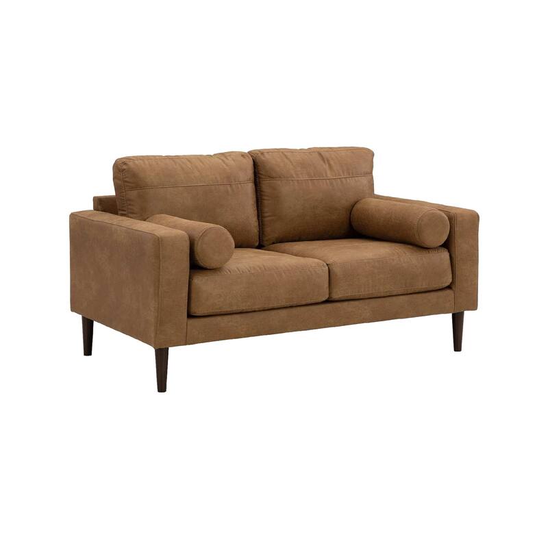 Tely 60 Inch Loveseat, Transitional Style, Soft Caramel Brown Faux Leather