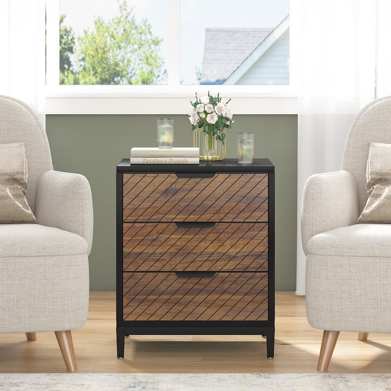Night Stands with Drawers, Modern Light Wood Grain Nightstand for Bedrooms