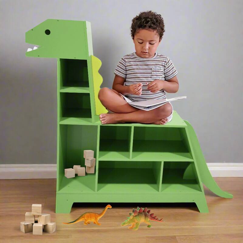 Teamson Kids Dinosaur Shaped Bookcase / Toy Organizer with Assorted Cubbies