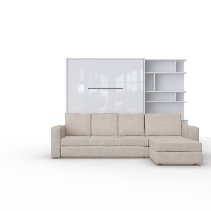 Contempo Vertical Wall Bed with a Corner Sofa and a Bookcase, 62.9x78.7 inch