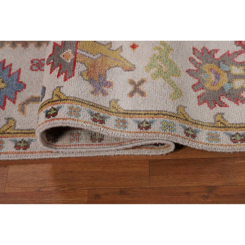 Beige Floral Oushak Indian Area Rug Handmade Wool Carpet - 8'2"x 10'0"