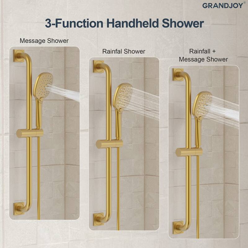 GRANDJOY 2-Spray Concealed Rain Shower System with Handheld, Wall-Mount Modern Design