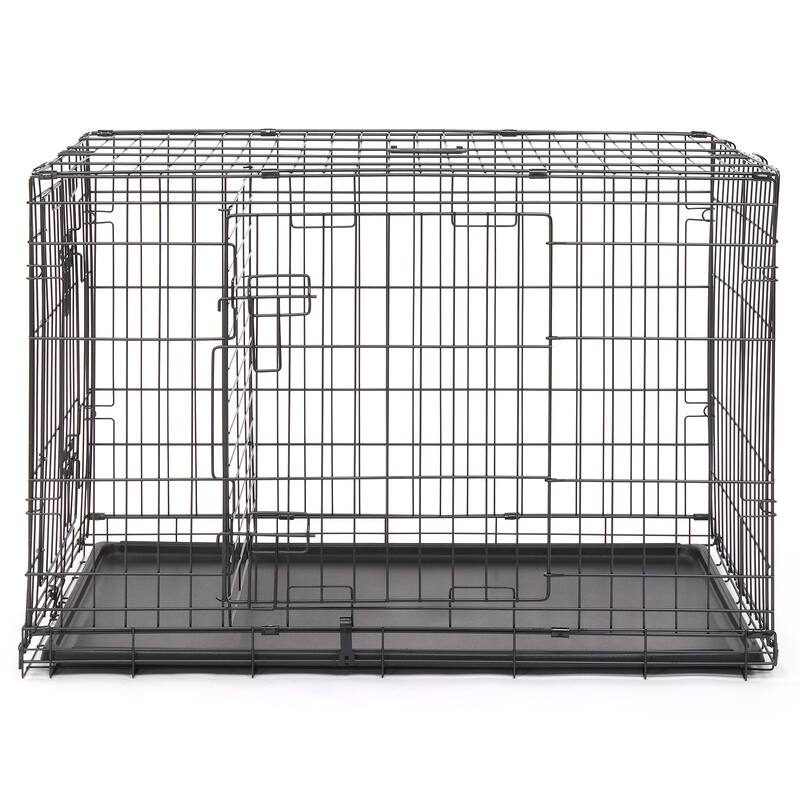 Black Wire Metal Pet Kennel Cat Dog Folding Steel Crate with Rounded Edges and Carrying Handle