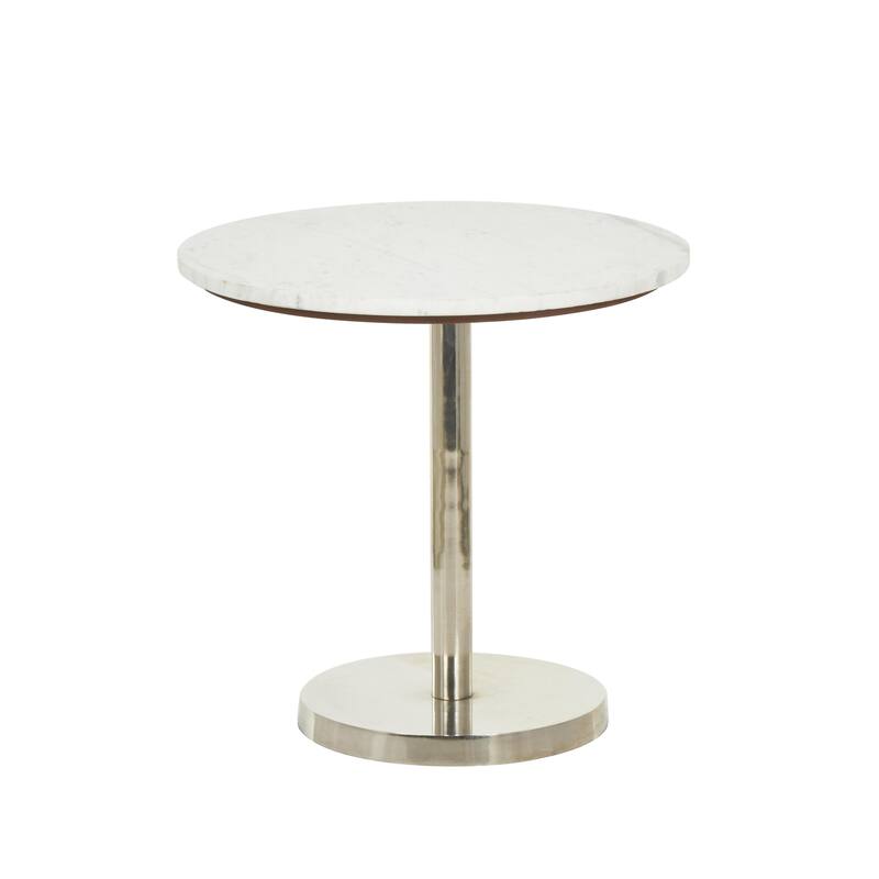 Metal Geometric Pedestal Side End Accent Table with White Marble Tabletop - Silver or Gold- Roche River Decor
