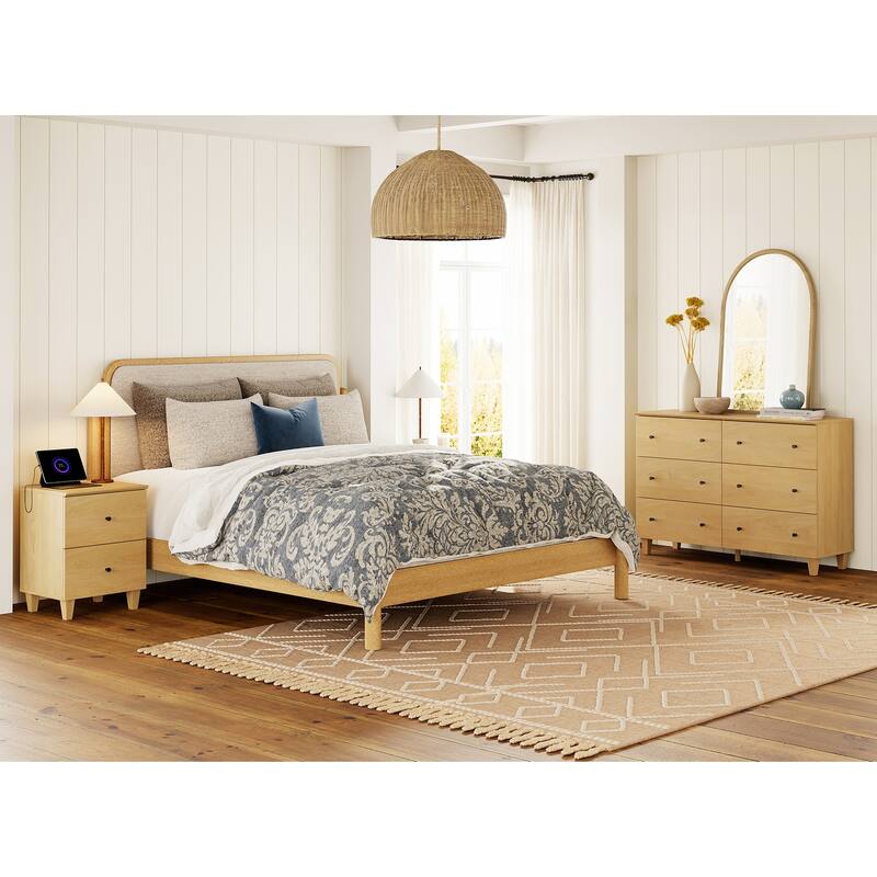 Bedroom 6-Drawer Wood Dresser and Charging Nightstand Set