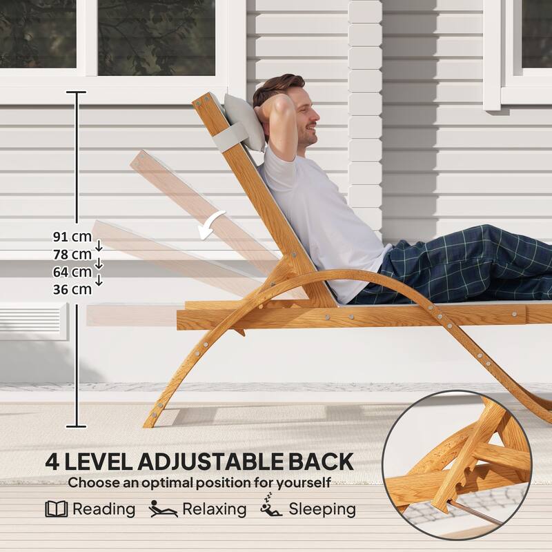 Outdoor Lounge Chair Larch Wood Frame Breathable Mesh Adjustable Backrest Garden Patio Deck Chair - 29.1" W x 72" D x 35.8" H