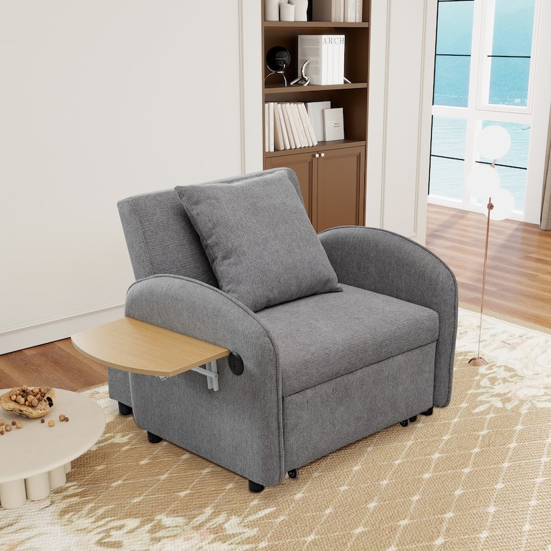 Convertible Single Chair Bed, Sofa Bed with Adjustable Backrest, & USB Port, Sleeper Sofa Daybed with Foldable Panel