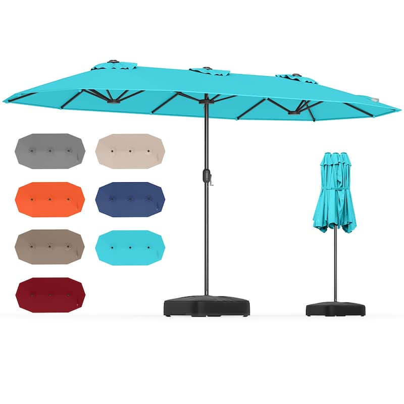 Gymax 13FT Double-sided Patio Umbrella w/ Crank Handle Umbrella Base - Grey