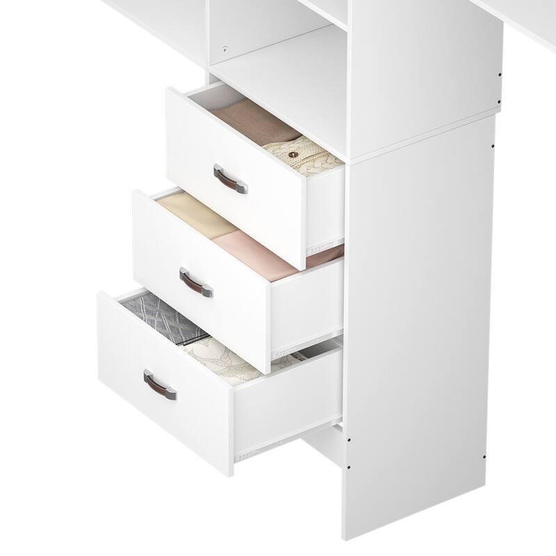 20.2'' - 96'' W Closet Organizer with Drawers, Closet System with Hanging Rods and Adjustable Shelves
